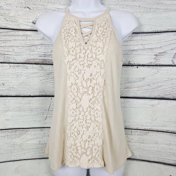 Daytrip Cream Knit Lace Front Tank Top Size S - Picture 1 of 10